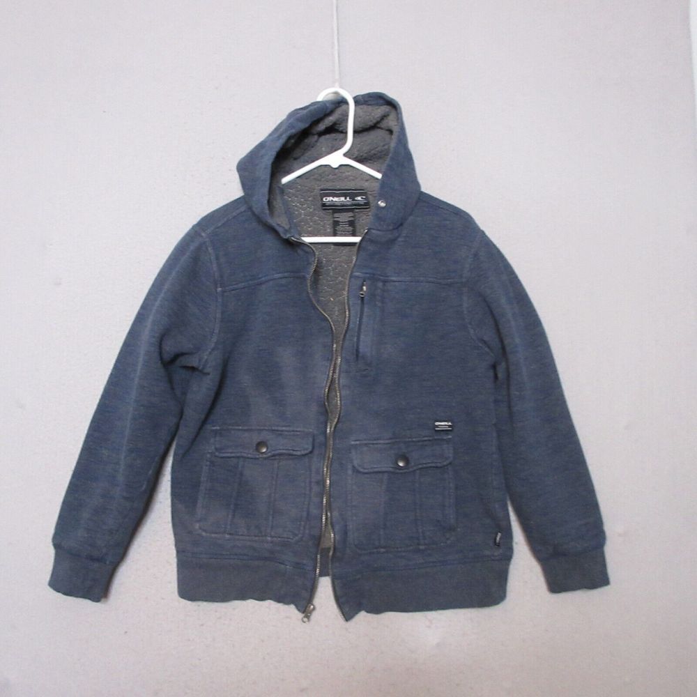 Vintage Oneill Hoodie Boys Medium Blue Sherpa Lined Skate Surf Y2K 90s Grunge - Picture 2 of 15